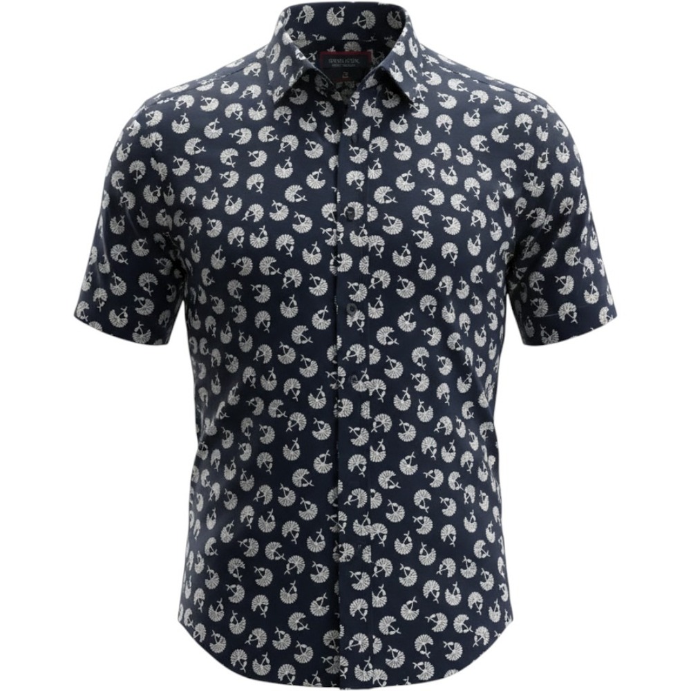 UNTUCKit Pinon Button Down Shirt Mens Medium Navy Blue Floral Short Sleeve
